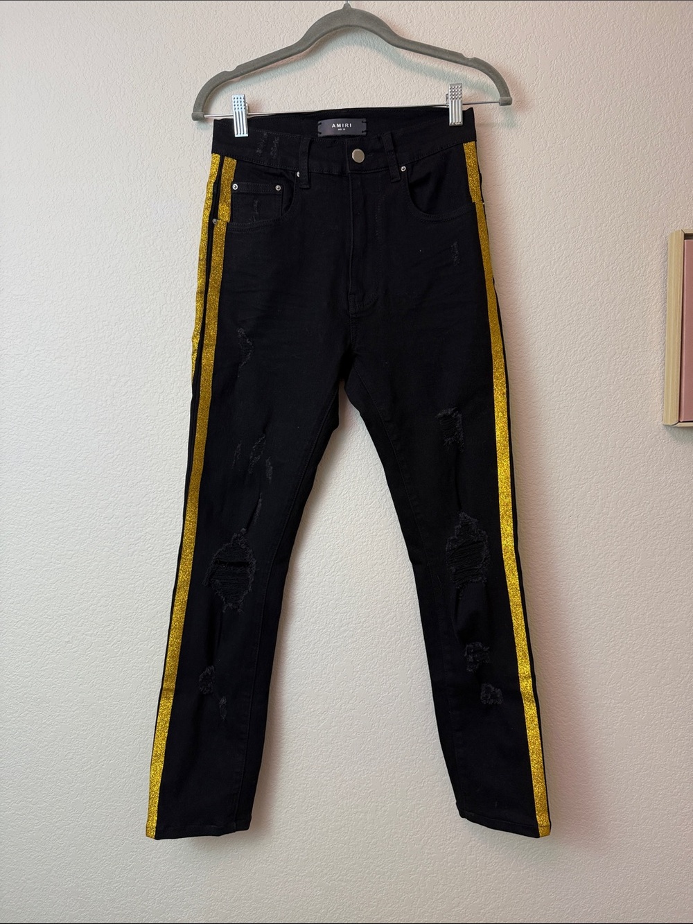 Amiri Black Men’s TrackJeans with Gold Side Stripe Size 28